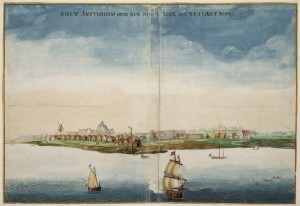 View of New York with ships in the front