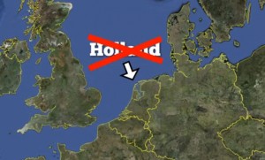 map of the Netherlands with the name Holland stricken through