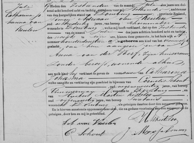 Birth record of Catharina Johanna van Keulen, Domburg, 16 July 1888