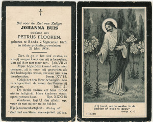 Prayer card of Johanna Buis