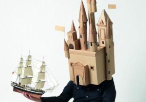 Person with a castle instead of a head