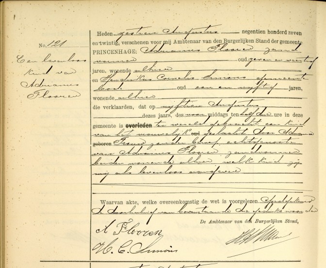 Death record of stillborn child