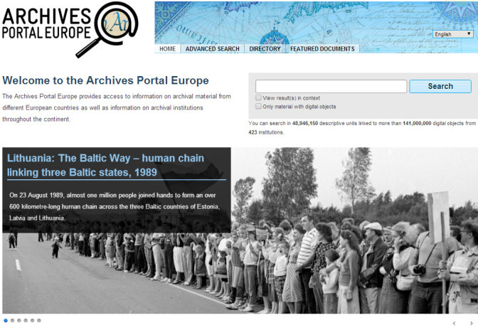 Archives Portal Europe homepage