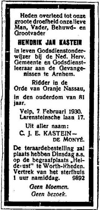 Hendrik Jan Kastein death announcement
