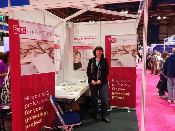 Manning the APG booth at Who Do You Think You Are? Live! in Glasgow, August 2014.