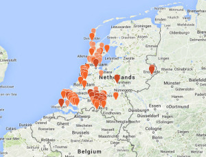Map of the Netherlands showing the locations included in the Open Archives website