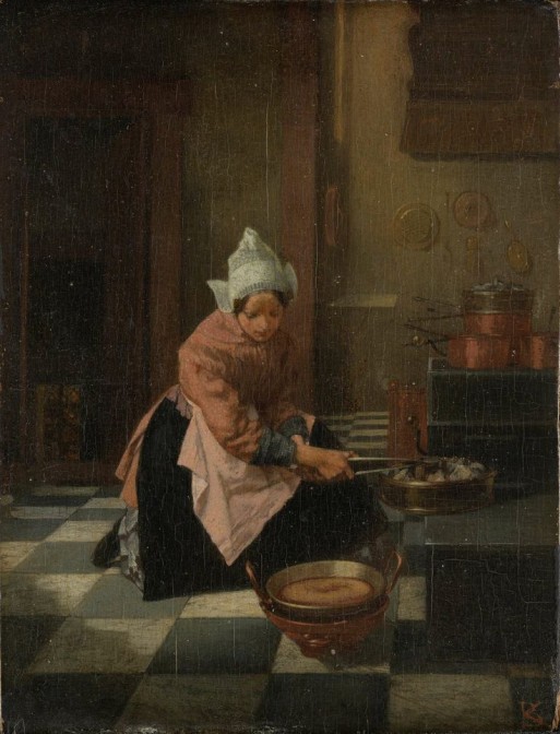 Woman baking waffles over a stove