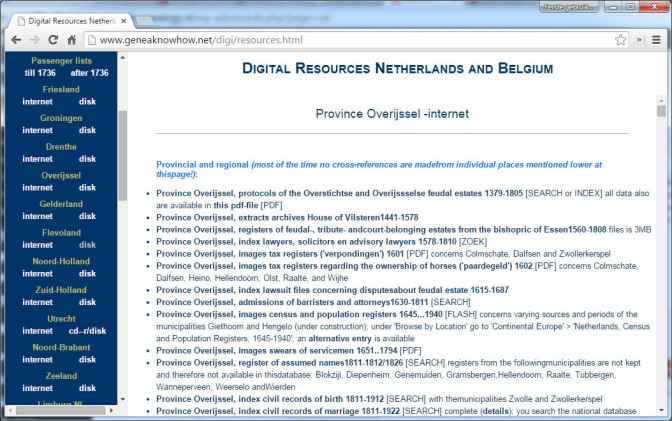 Digital Resources Netherlands and Belgium (screenshot)