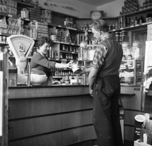 Buying groceries, 1955.