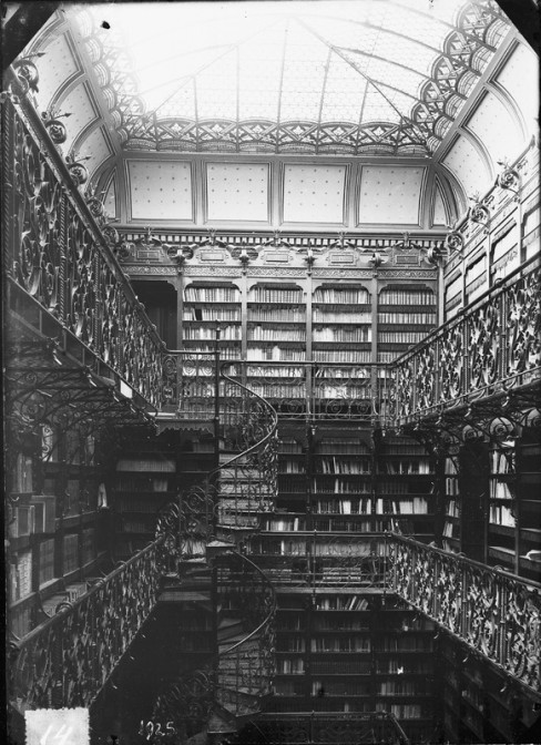 library with winding staircase