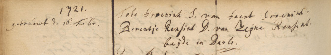 Marriage banns of Tobe Groenink and Berentje Rensink, 1721