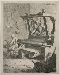 old print of a weaver