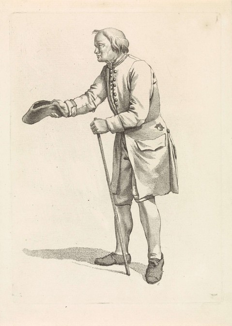 beggar with hat and stick