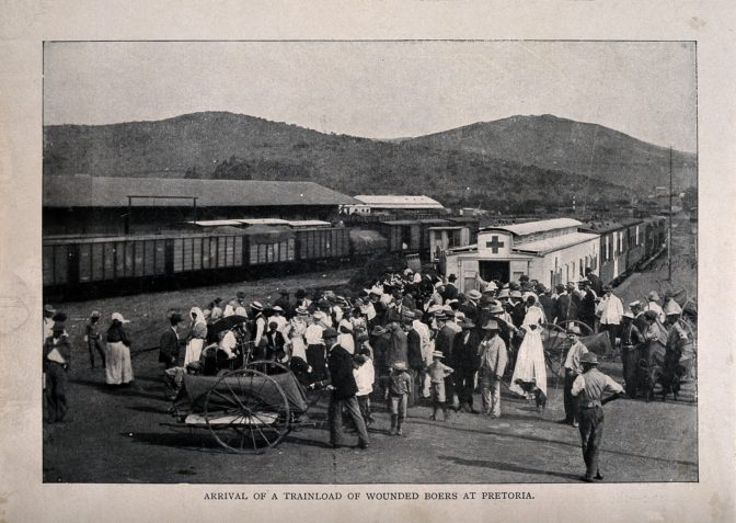 Boer War prisoners arriving at the train station. 