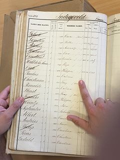 researchere looking at the slave registers