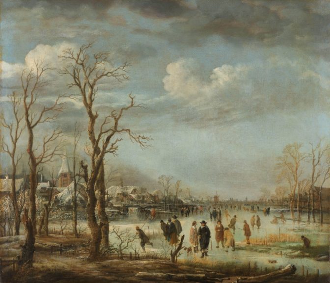 Painting of a river in winter