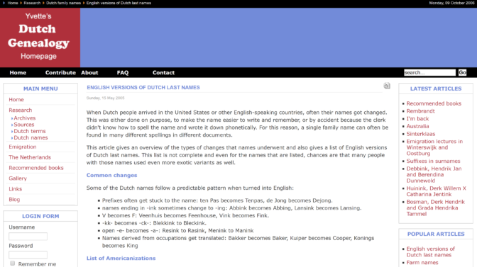Yvette's Dutch Genealogy Homepage in 2006