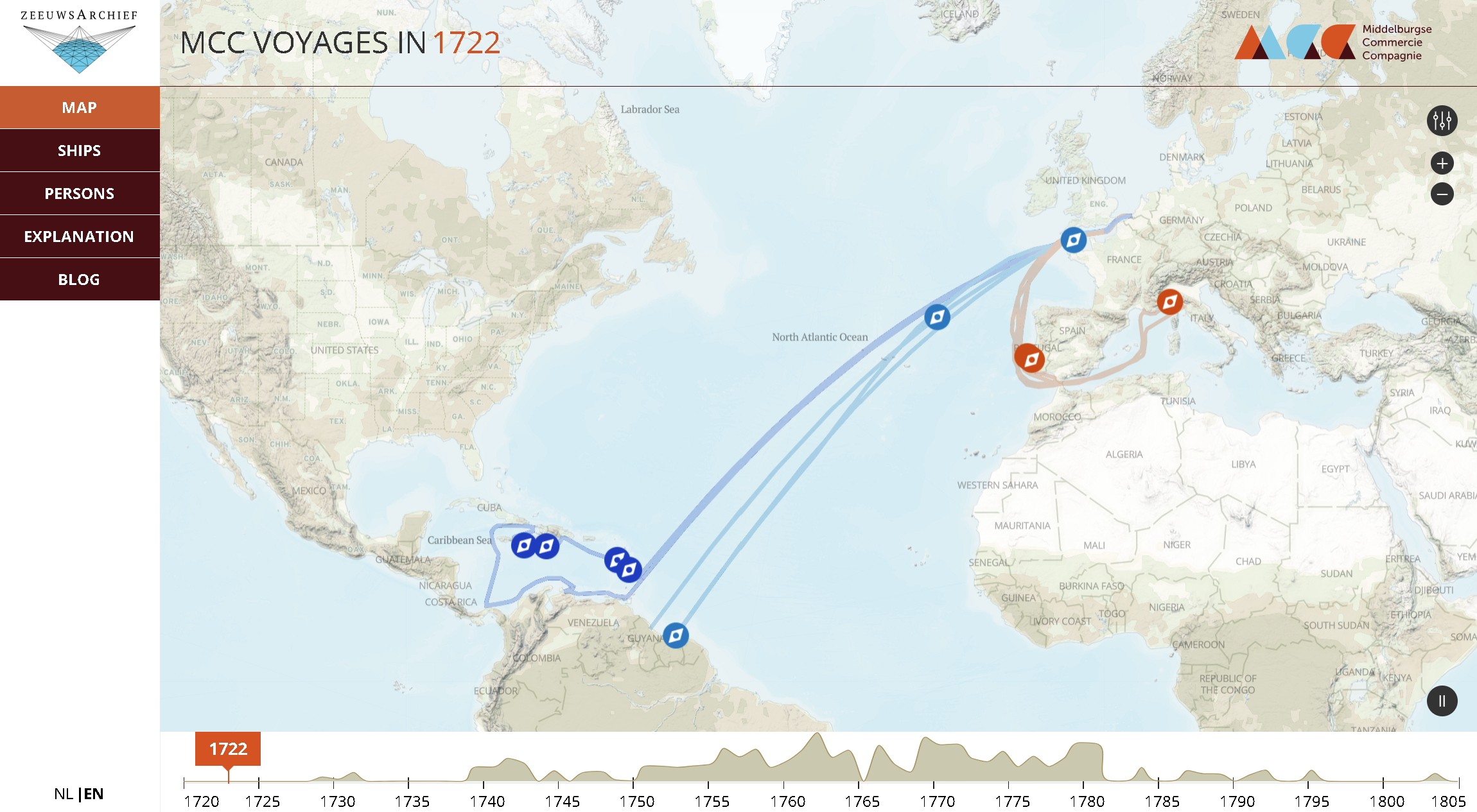 Screenshot of website showing voyages